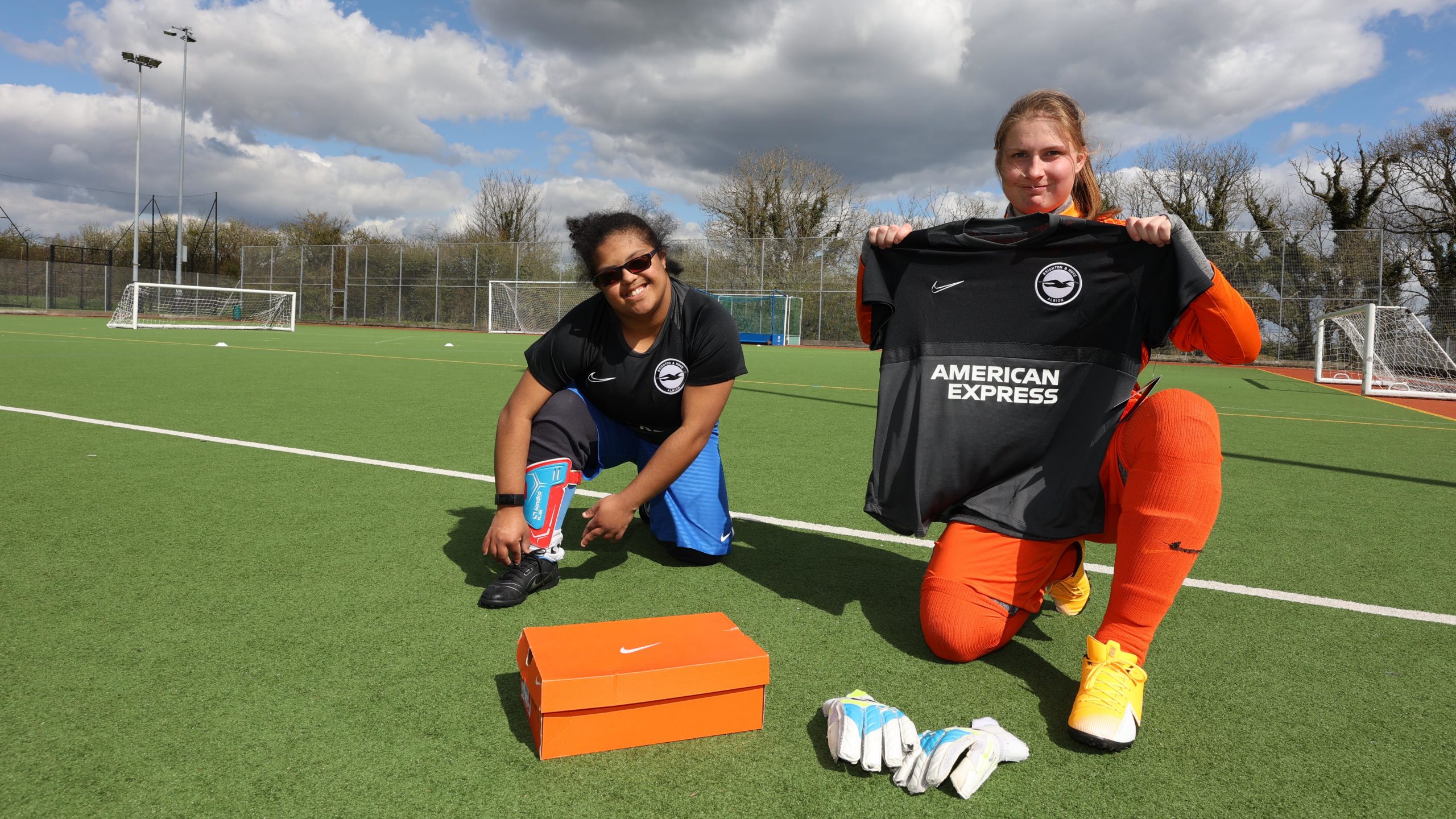 Female disability participants surprised with free boots and Albion kit